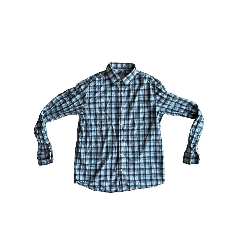 Old Navy The Classic Shirt Teal/White Check Button-Down Long Sleeve Button-Up M - Picture 3 of 8